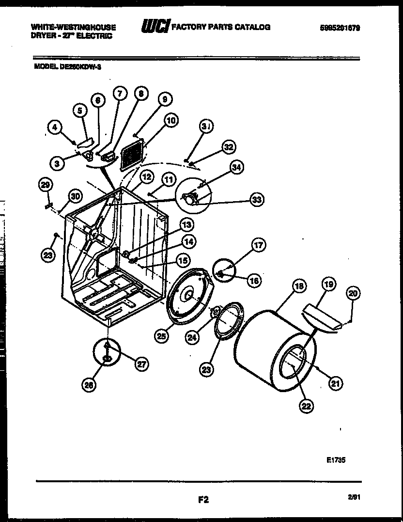White-Westinghouse DE250KDW3 cabinet and component parts diagram