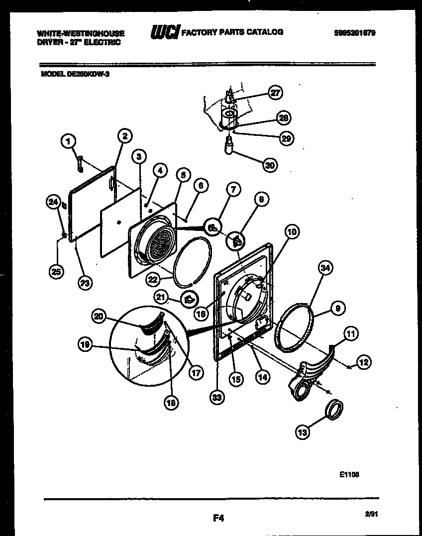White-Westinghouse DE250KDW3 door parts diagram
