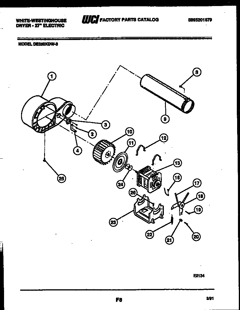 White-Westinghouse DE250KDW3 blower and drive parts diagram