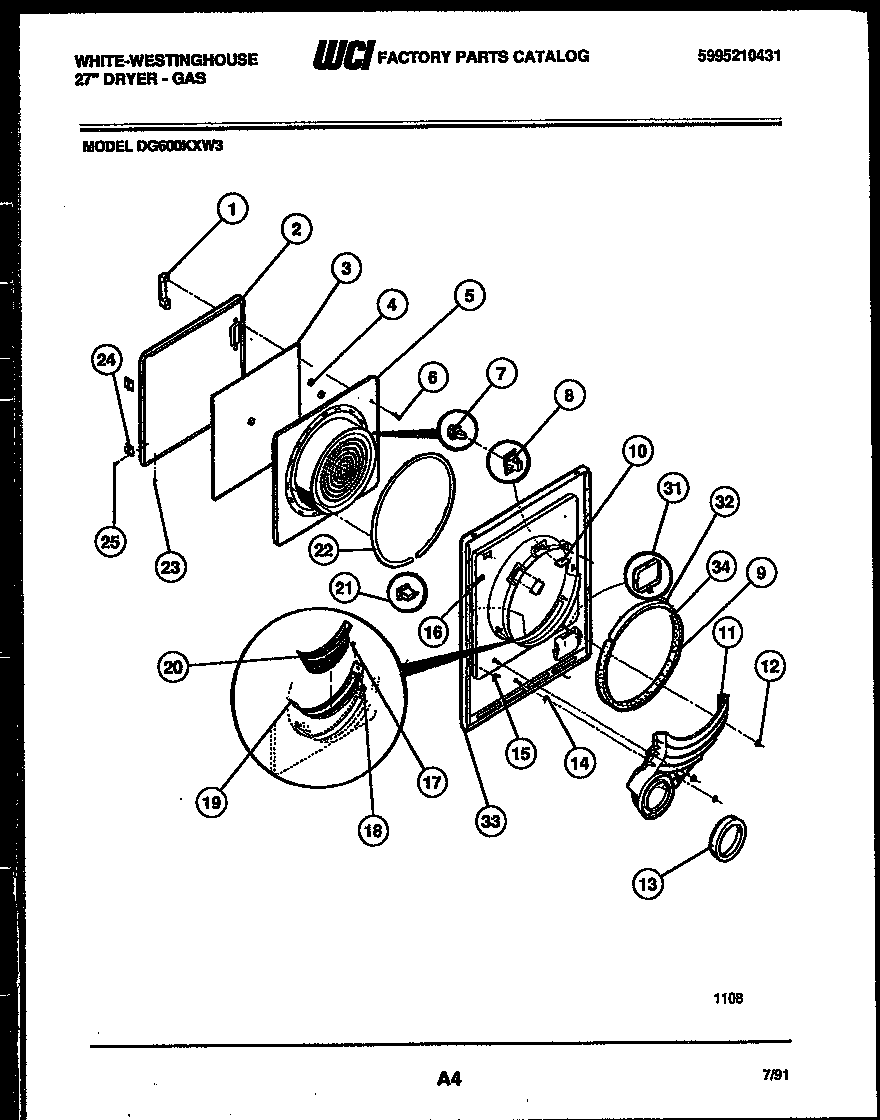 White-Westinghouse DG600KXW3 door parts diagram