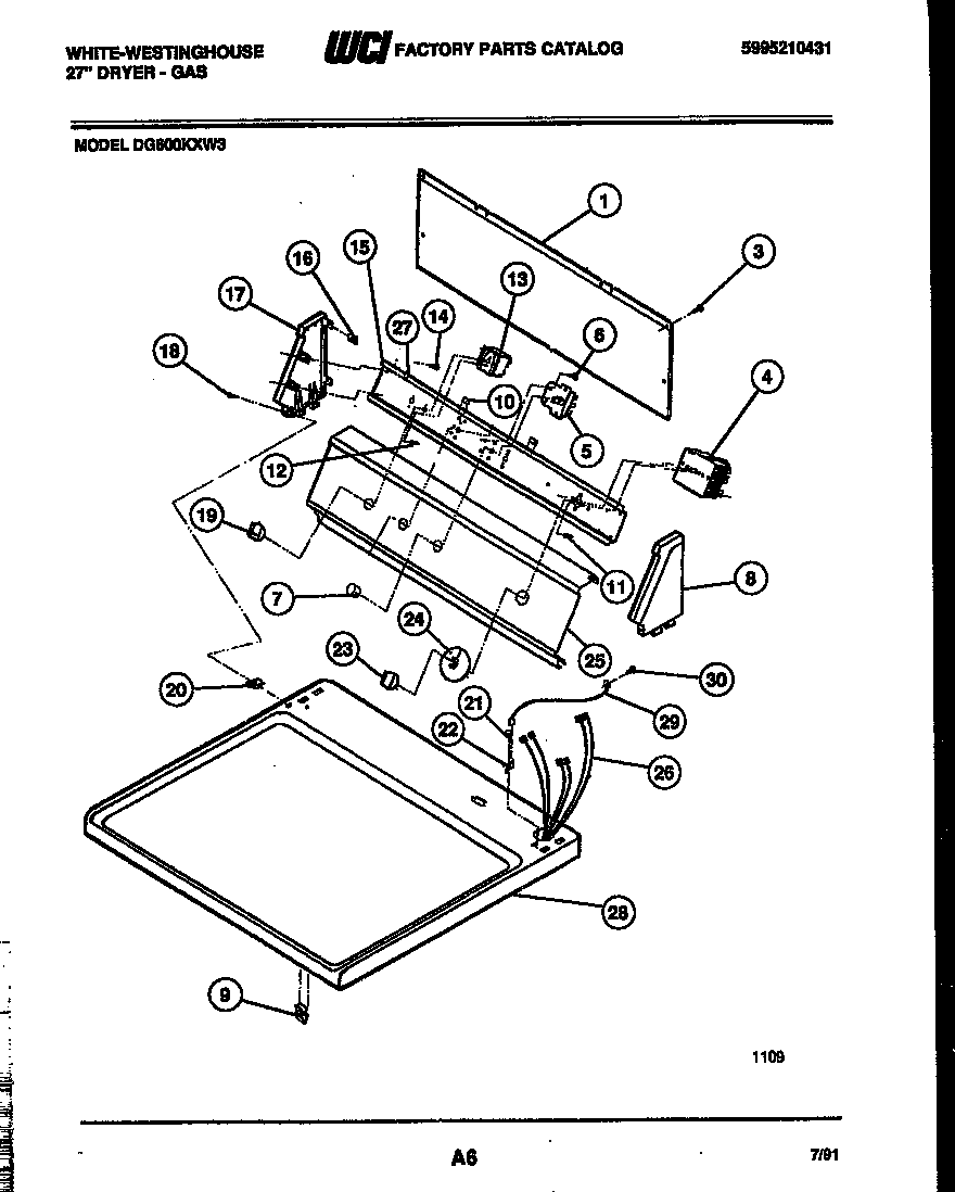White-Westinghouse DG600KXW3 console and control parts diagram