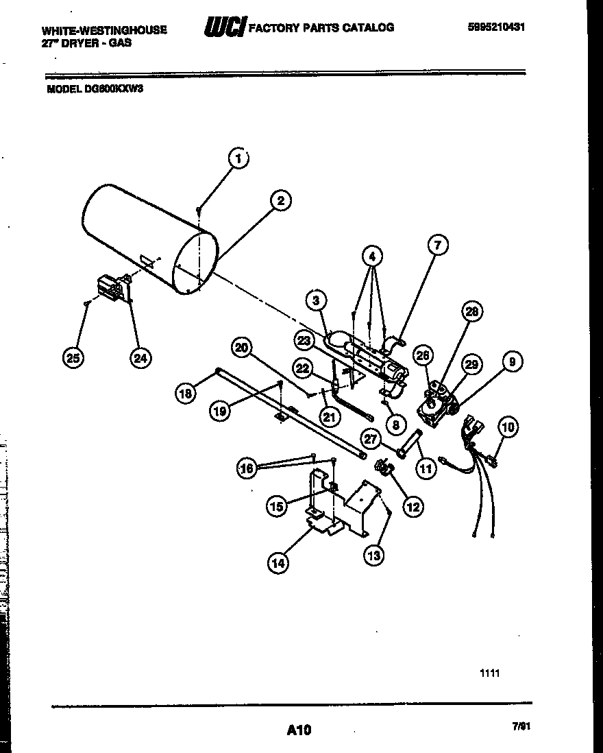 White-Westinghouse DG600KXW3 burner, igniter and valve diagram