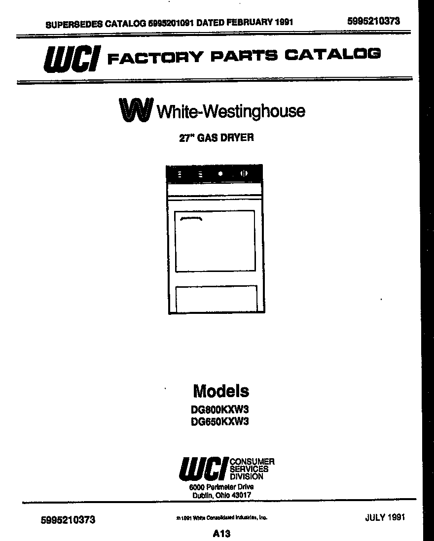 White-Westinghouse DG800KXW3 null diagram