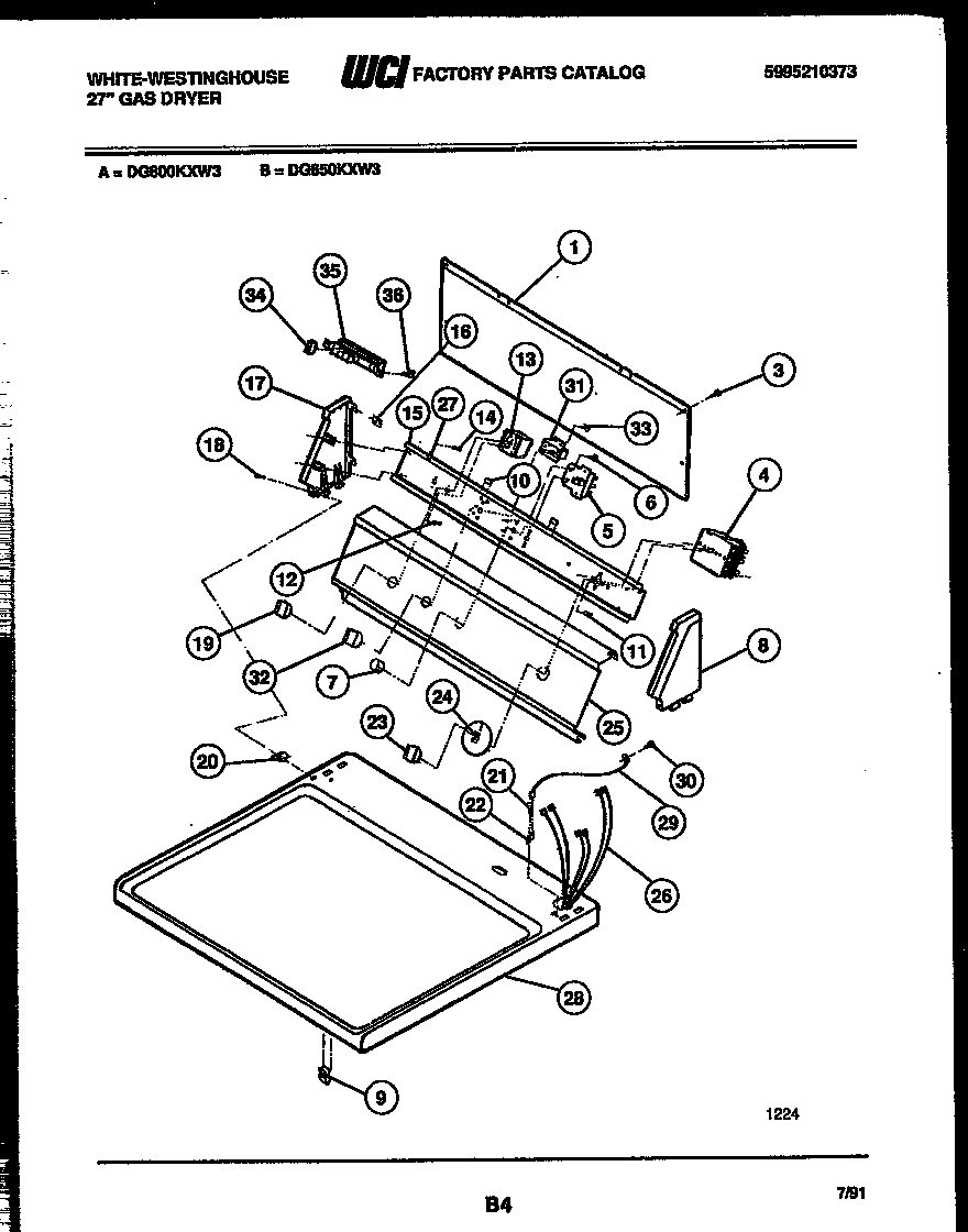 White-Westinghouse DG800KXW3 console and control parts diagram