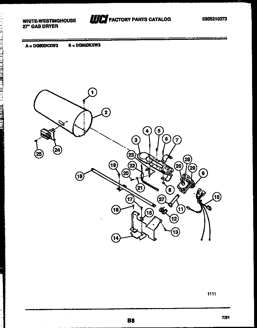 White-Westinghouse DG800KXW3 burner, igniter and valve diagram