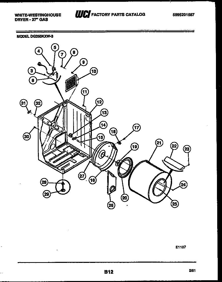 White-Westinghouse DG250KXD3 cabinet and component parts diagram