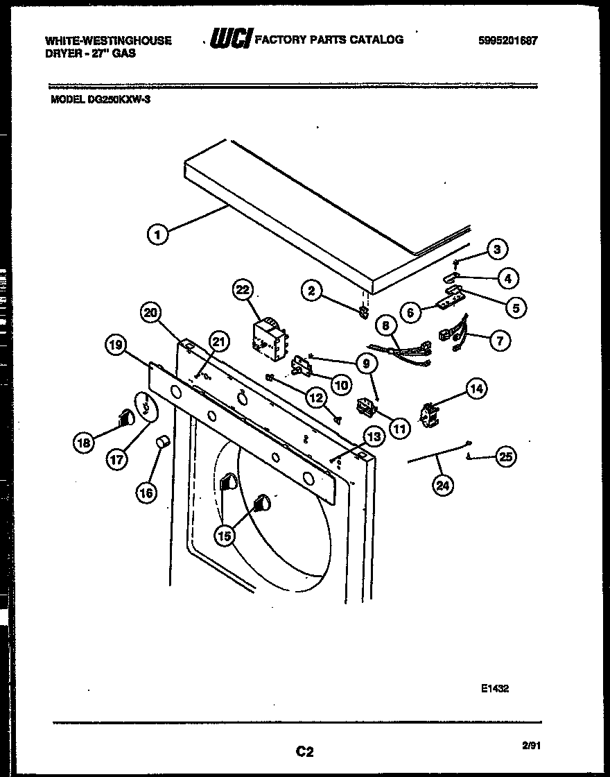 White-Westinghouse DG250KXD3 console and control parts diagram