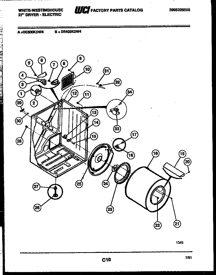 White-Westinghouse DE400KDD4 cabinet and component parts diagram