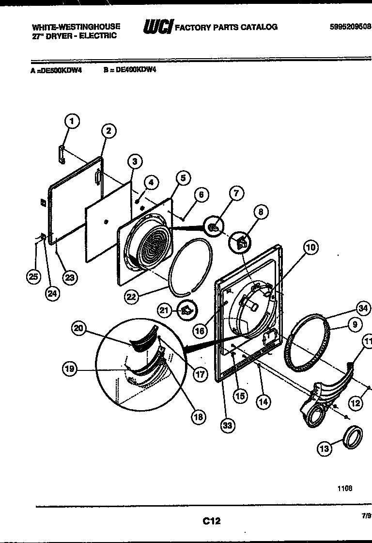 White-Westinghouse DE400KDD4 door parts diagram