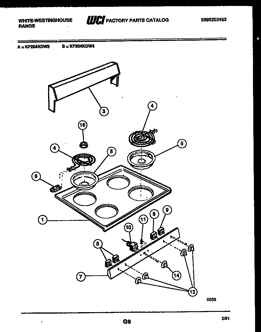 White-Westinghouse KF204KDW4 cooktop parts diagram