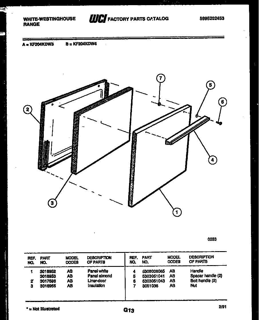 White-Westinghouse KF204KDW4 door parts diagram