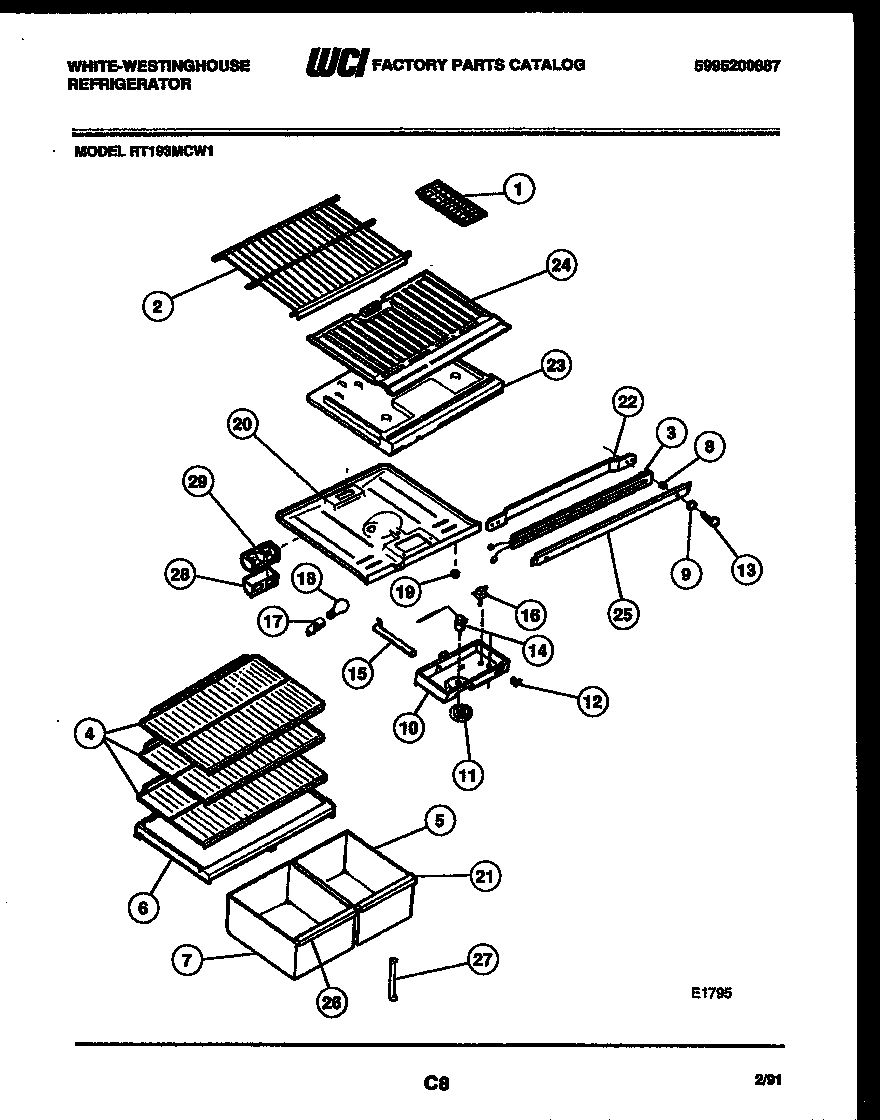 White-Westinghouse RT193MCV1 shelves and supports diagram