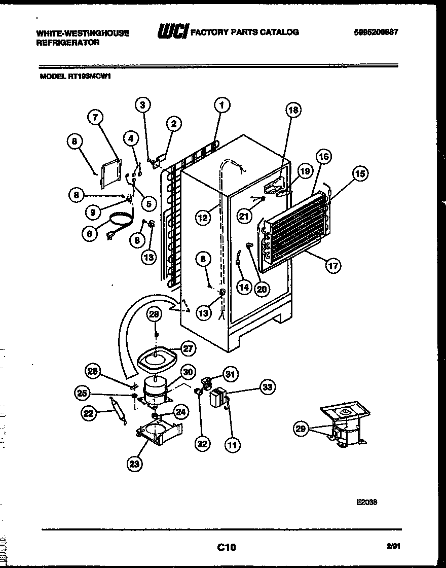 White-Westinghouse RT193MCV1 system and automatic defrost parts diagram