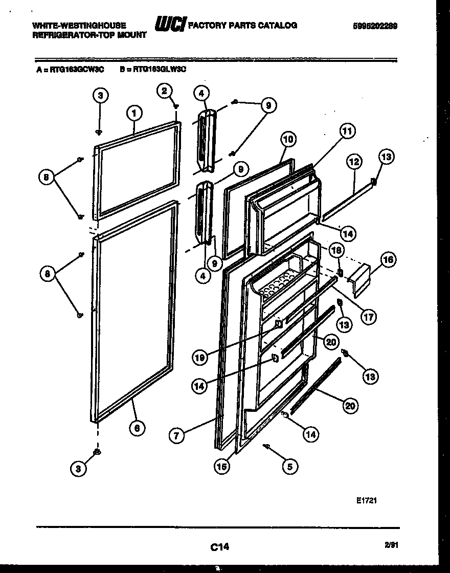 White-Westinghouse RTG163GLW3C door parts diagram