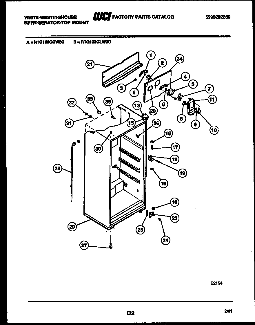 White-Westinghouse RTG163GLW3C cabinet parts diagram