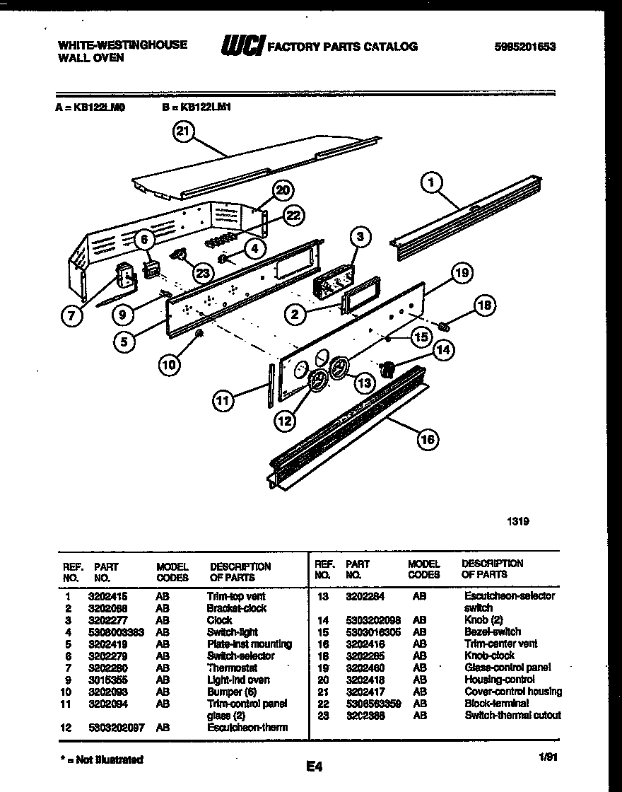 White-Westinghouse KB122LM0 control panel diagram