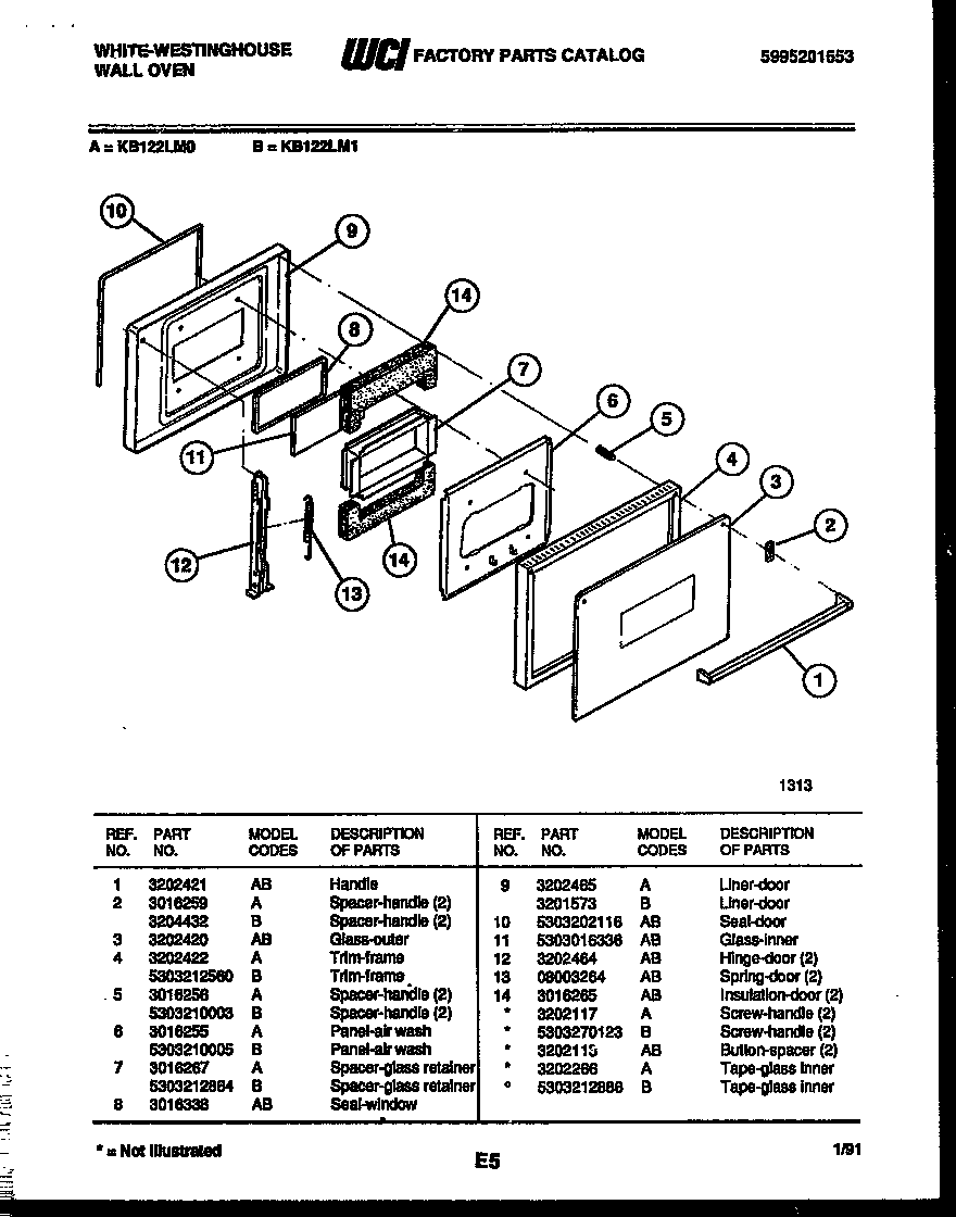 White-Westinghouse KB122LM0 door parts diagram