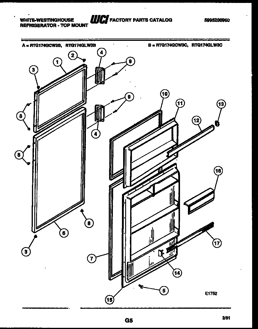 White-Westinghouse RTG174GCV3C door parts diagram