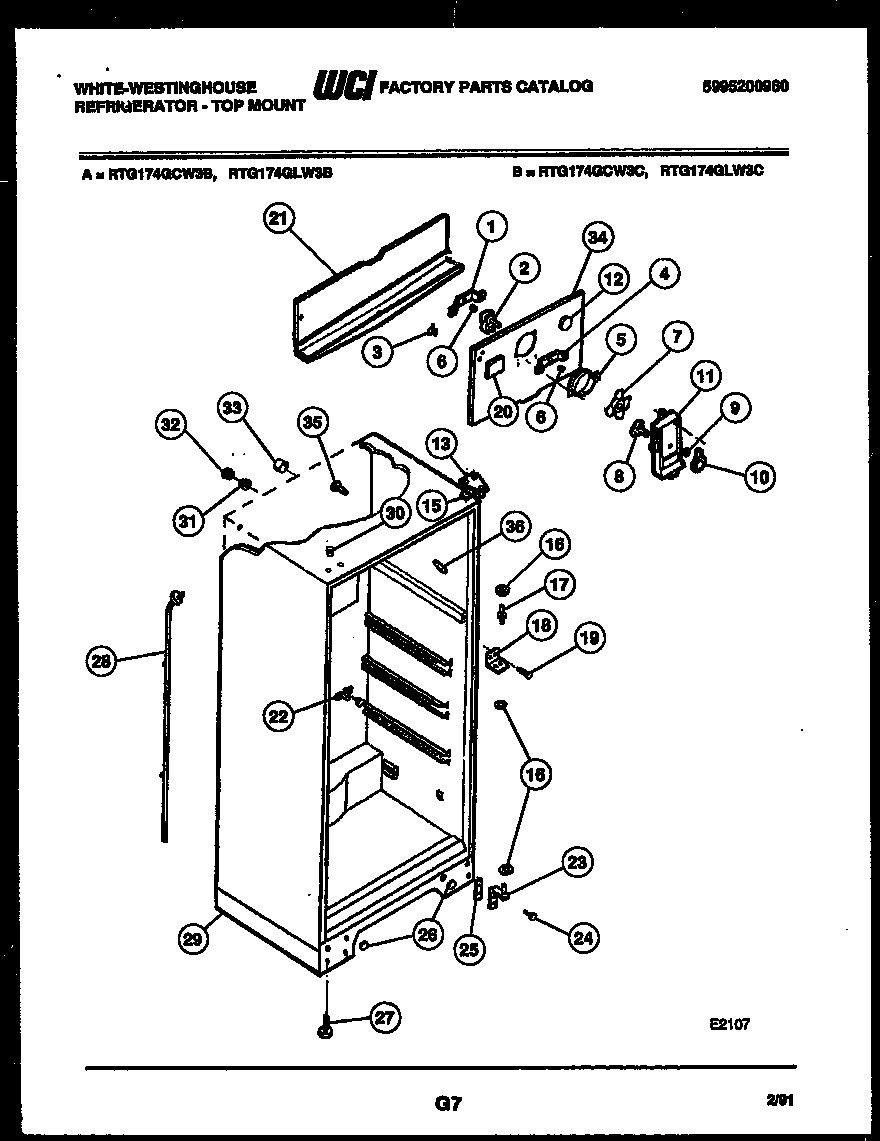 White-Westinghouse RTG174GCV3C cabinet parts diagram