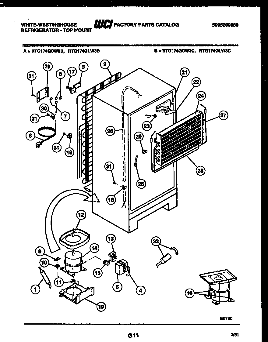 White-Westinghouse RTG174GCV3C system and automatic defrost parts diagram
