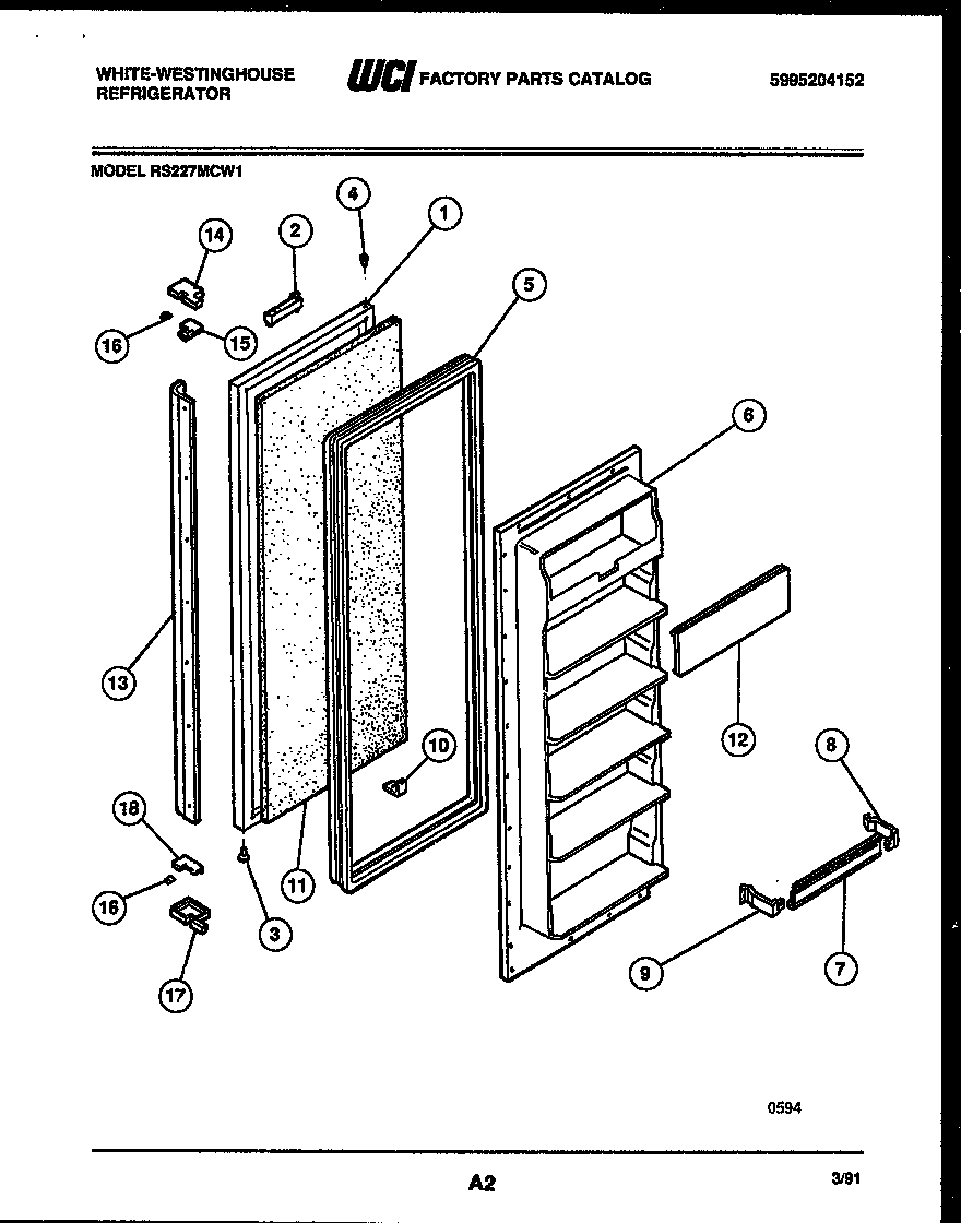 White-Westinghouse RS227MCH1 freezer door parts diagram