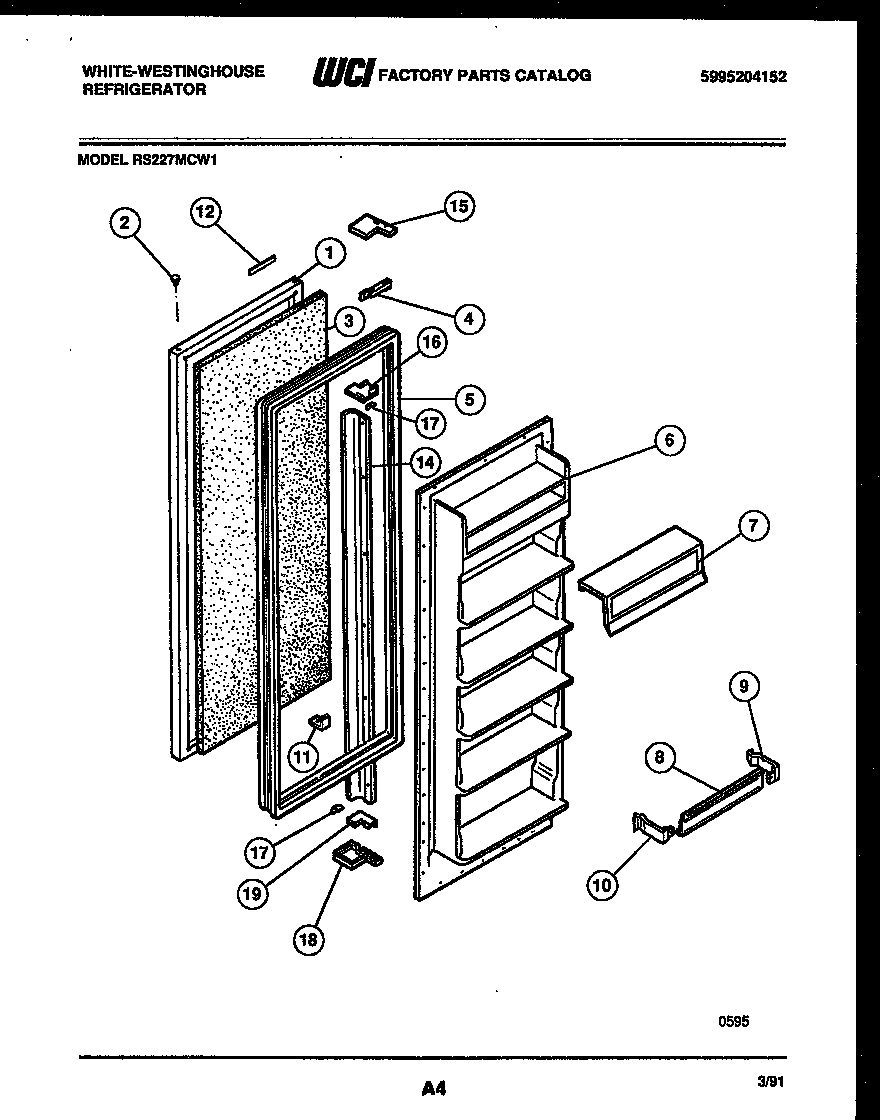 White-Westinghouse RS227MCH1 refrigerator door parts diagram