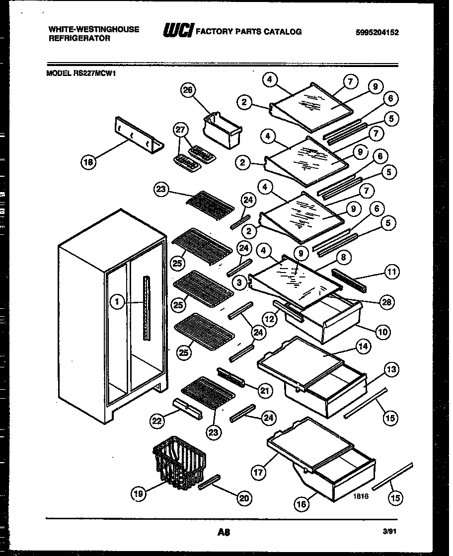 White-Westinghouse RS227MCH1 shelves and supports diagram