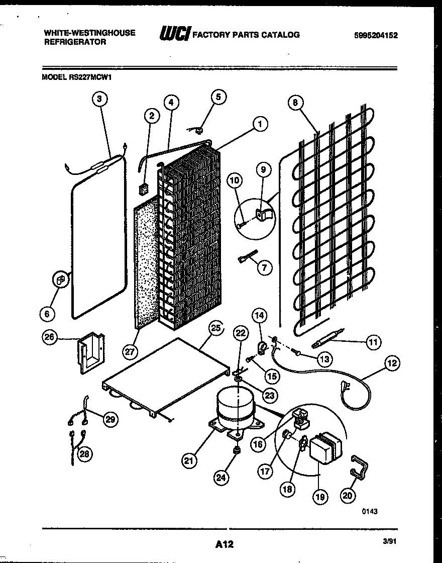 White-Westinghouse RS227MCH1 system and automatic defrost parts diagram