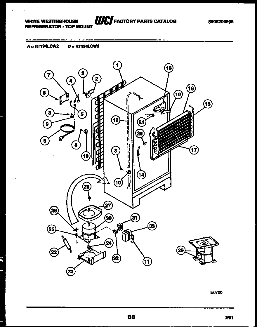 White-Westinghouse RT194LCD2 system and automatic defrost parts diagram
