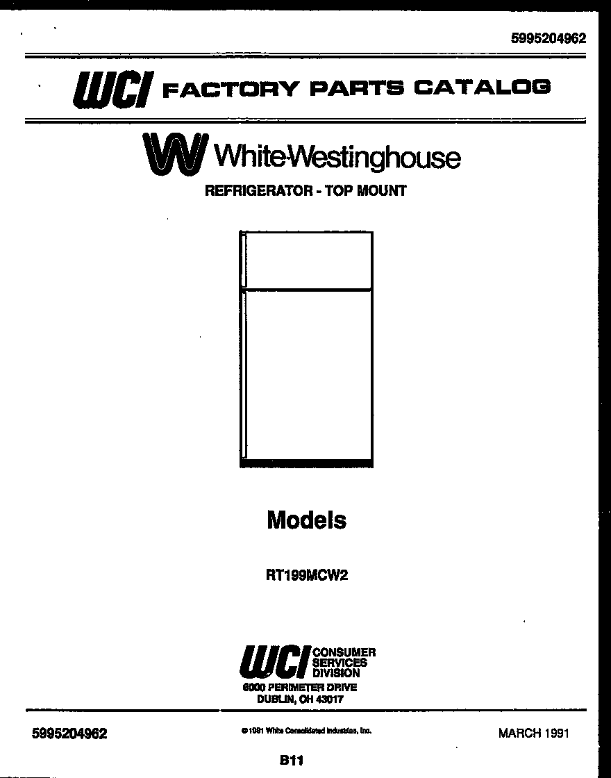 White-Westinghouse RT199MCF2 cover page diagram