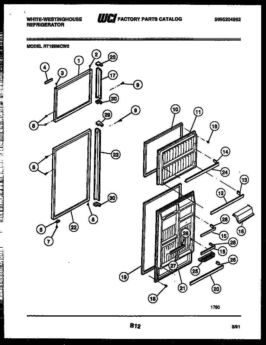 White-Westinghouse RT199MCF2 door parts diagram