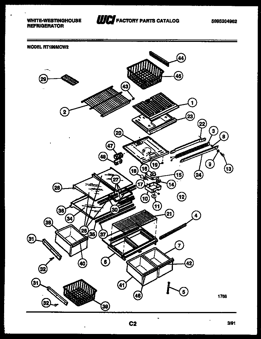 White-Westinghouse RT199MCF2 shelves and supports diagram