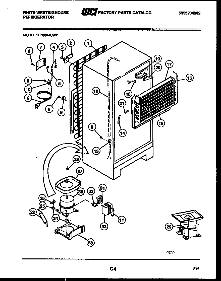 White-Westinghouse RT199MCF2 system and automatic defrost parts diagram