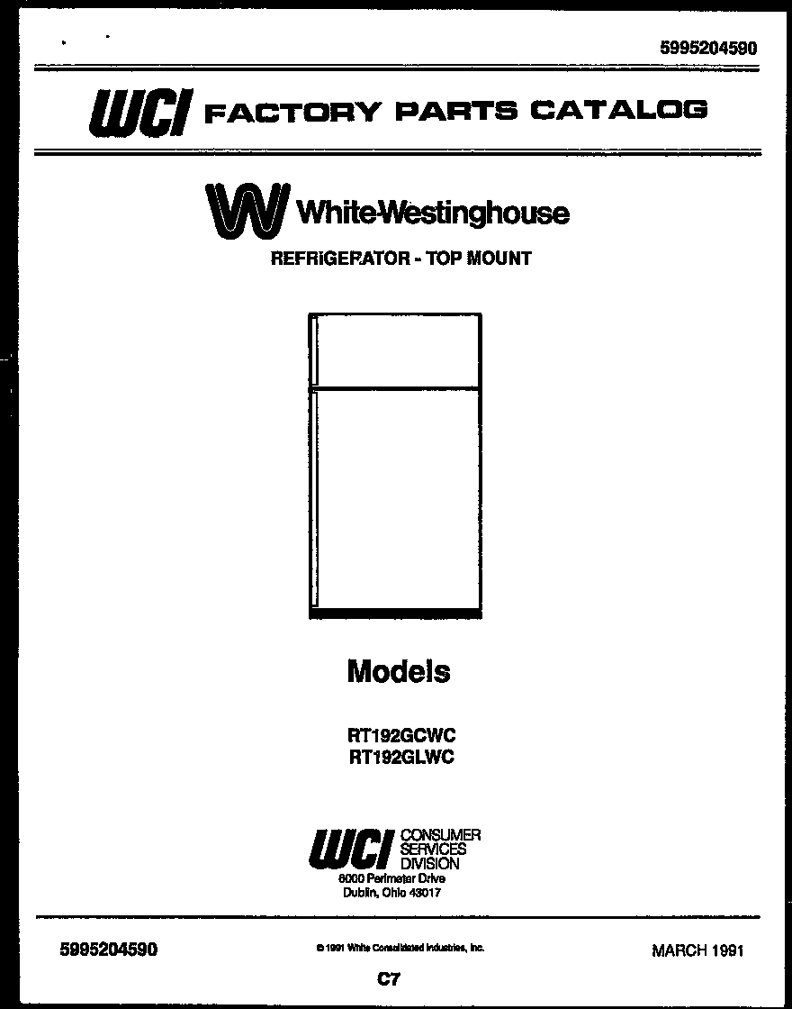 White-Westinghouse RT192GLDC cover page diagram