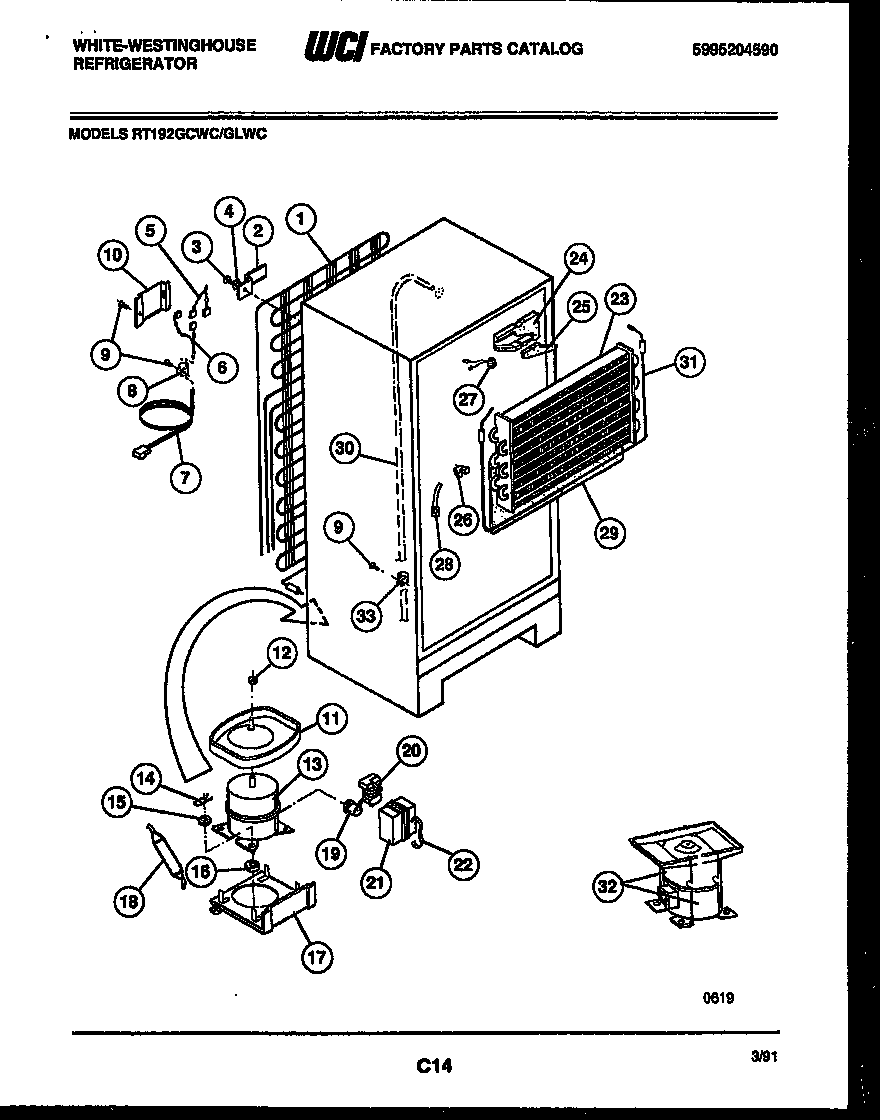 White-Westinghouse RT192GLDC system and automatic defrost parts diagram