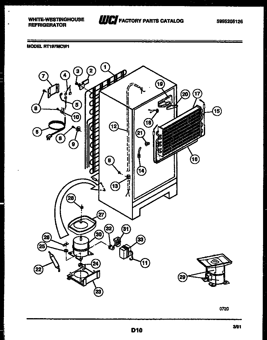 White-Westinghouse RT197MCH1 system and automatic defrost parts diagram