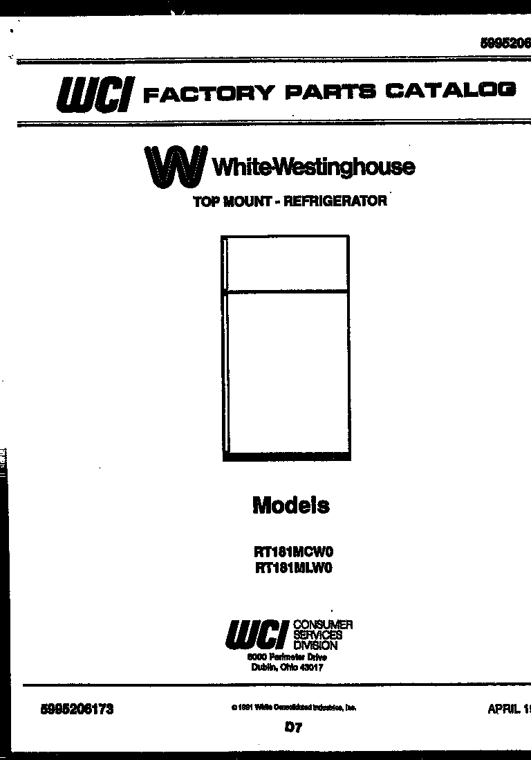 White-Westinghouse RT181MCD0 cover page diagram