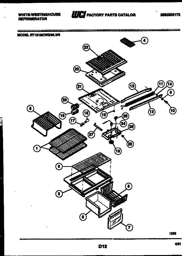 White-Westinghouse RT181MCD0 shelves and supports diagram