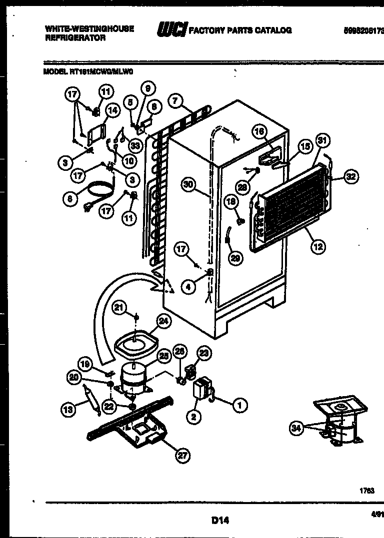 White-Westinghouse RT181MCD0 system and automatic defrost parts diagram