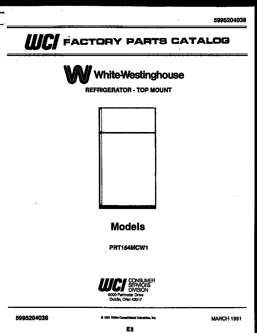 White-Westinghouse PRT154MCH1 cover page diagram