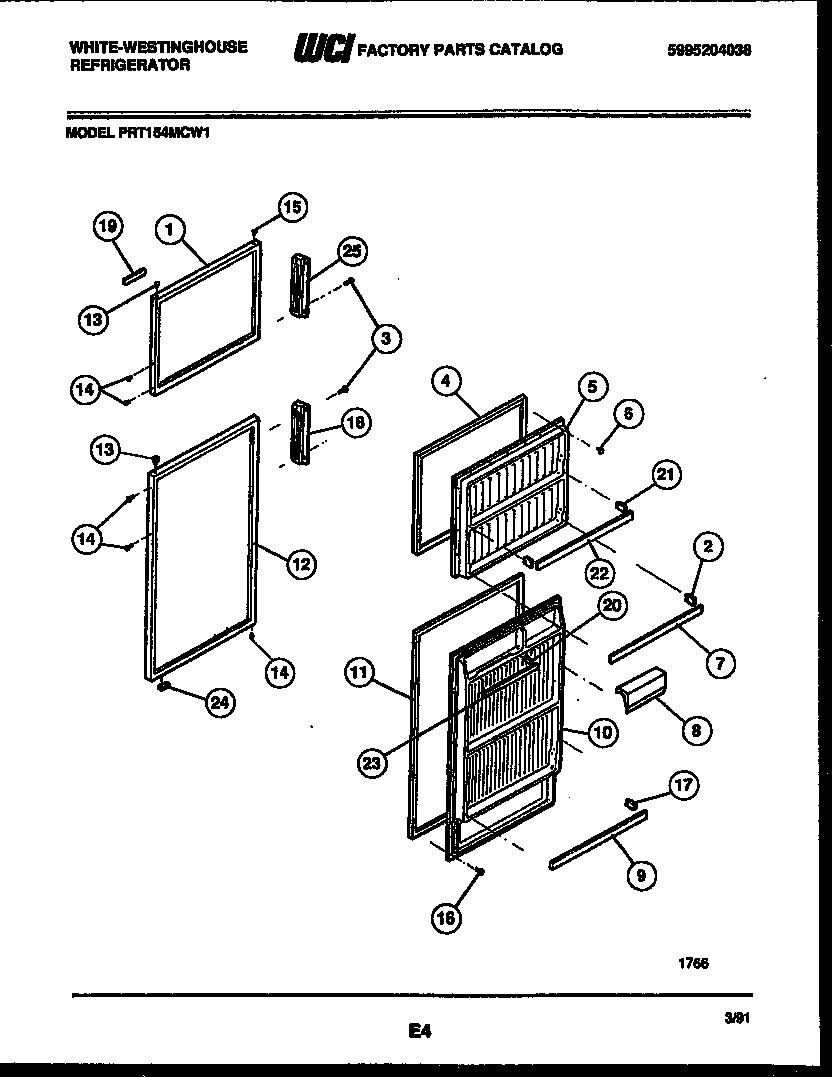 White-Westinghouse PRT154MCH1 door parts diagram