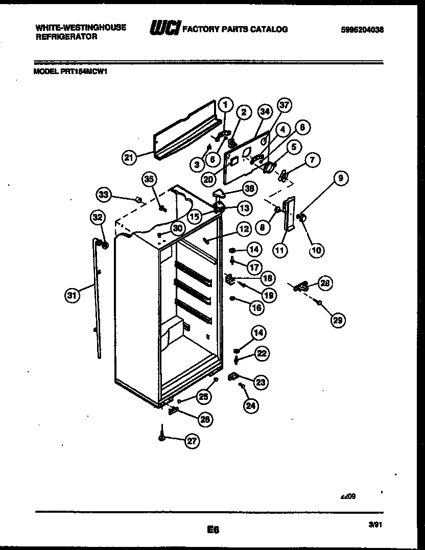 White-Westinghouse PRT154MCH1 cabinet parts diagram