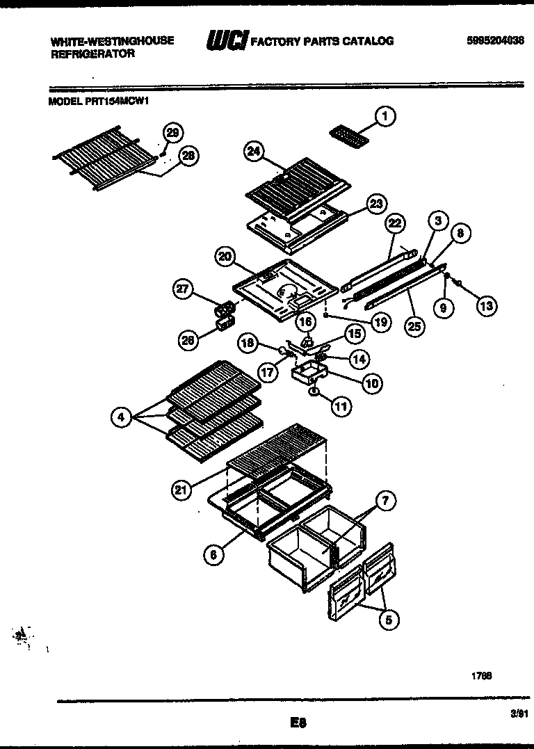 White-Westinghouse PRT154MCH1 shelves and supports diagram