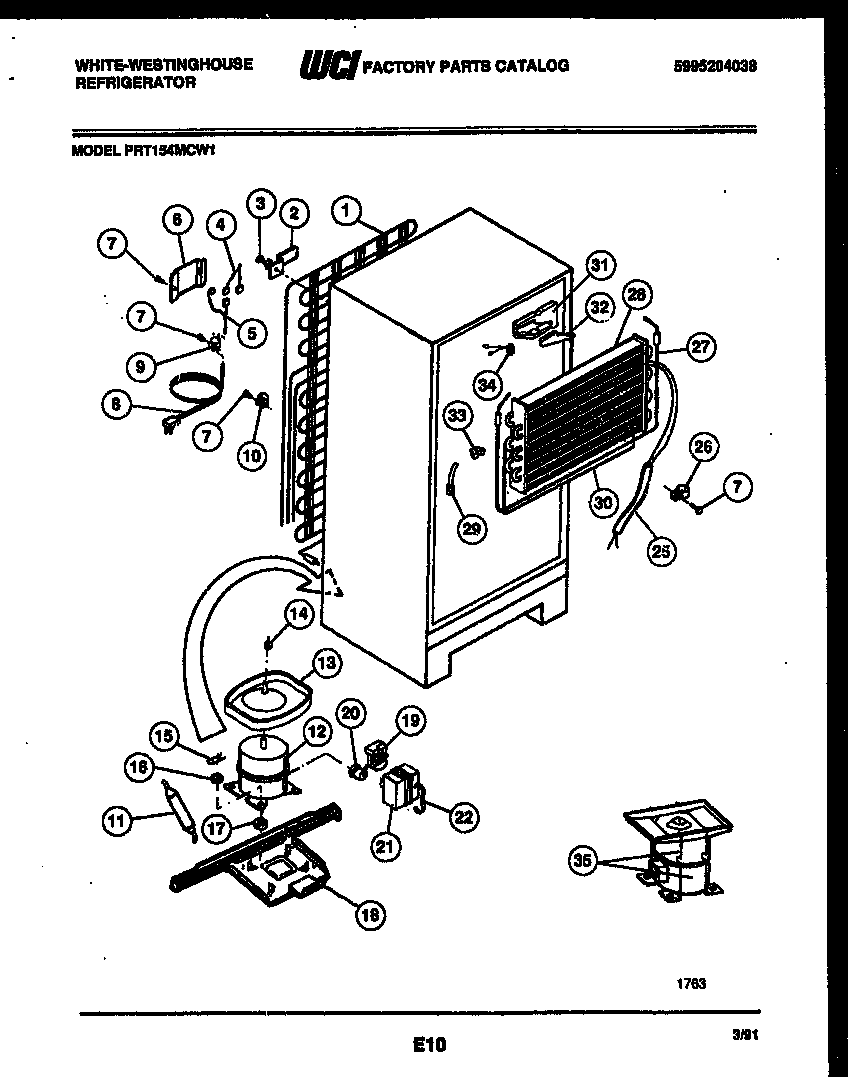 White-Westinghouse PRT154MCH1 system and automatic defrost parts diagram