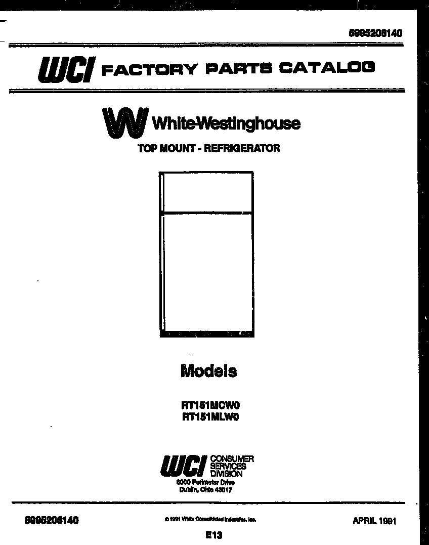 White-Westinghouse RT151MLD0 cover page diagram