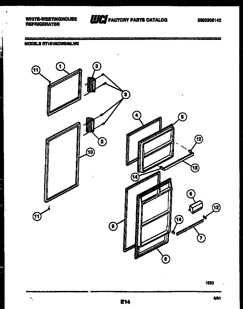 White-Westinghouse RT151MLD0 door parts diagram
