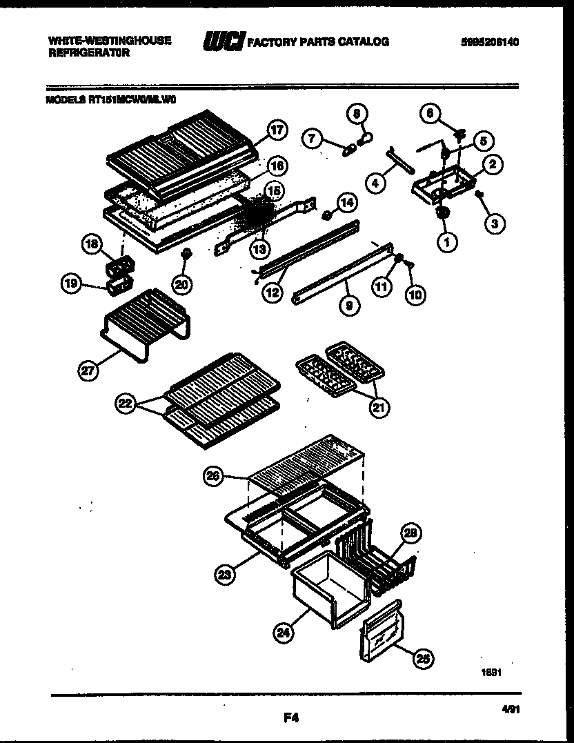 White-Westinghouse RT151MLD0 shelves and supports diagram