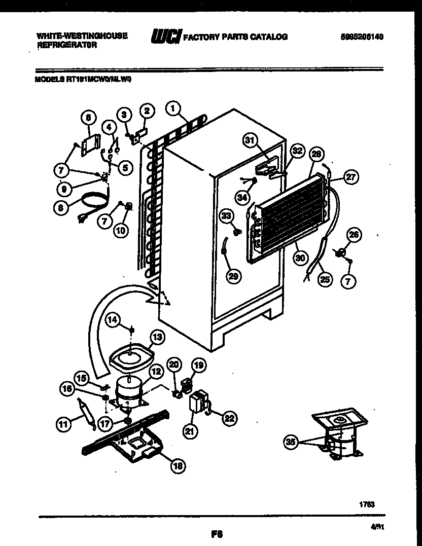 White-Westinghouse RT151MLD0 system and automatic defrost parts diagram