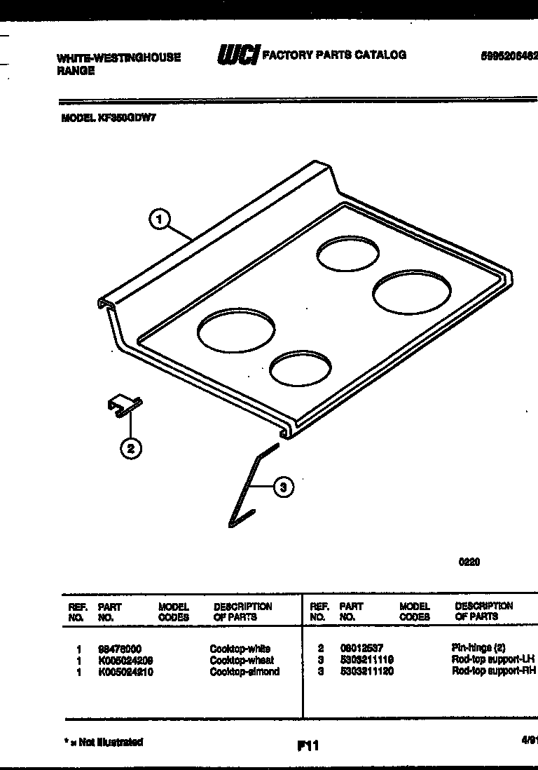 White-Westinghouse KF350GDW7 cooktop parts diagram