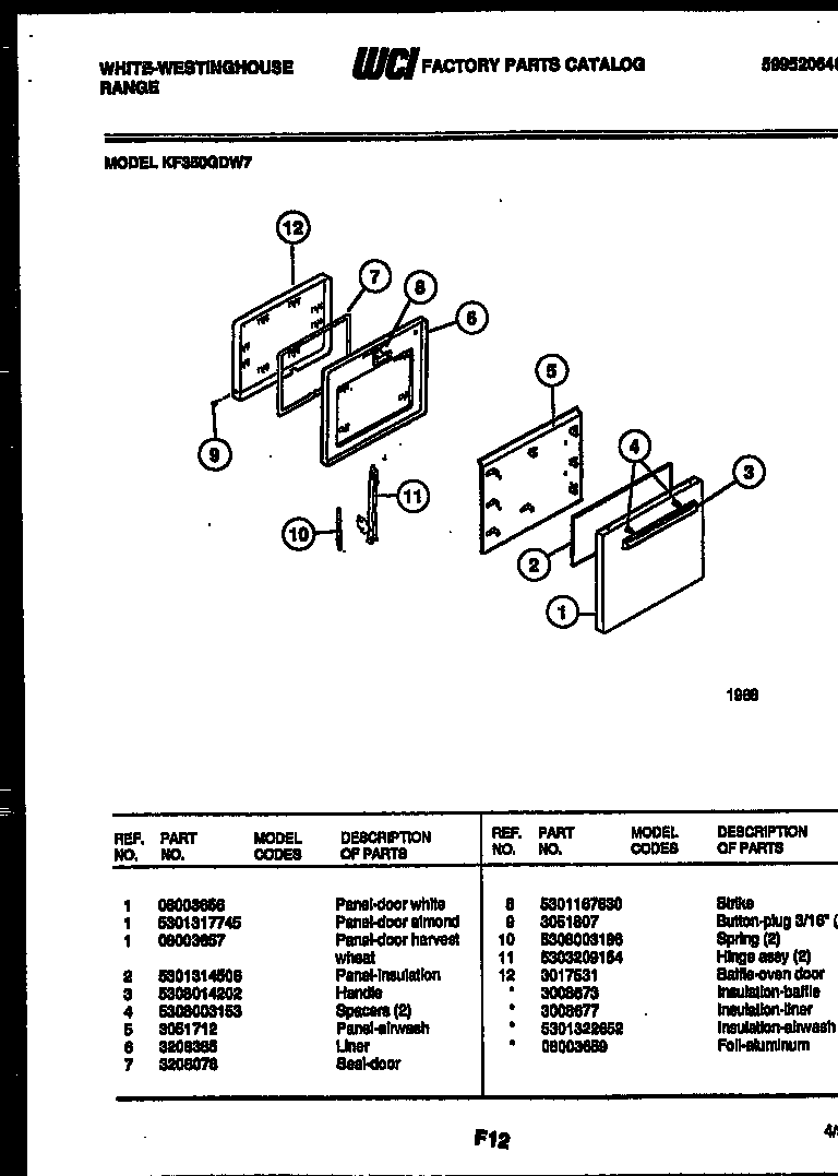 White-Westinghouse KF350GDW7 door parts diagram